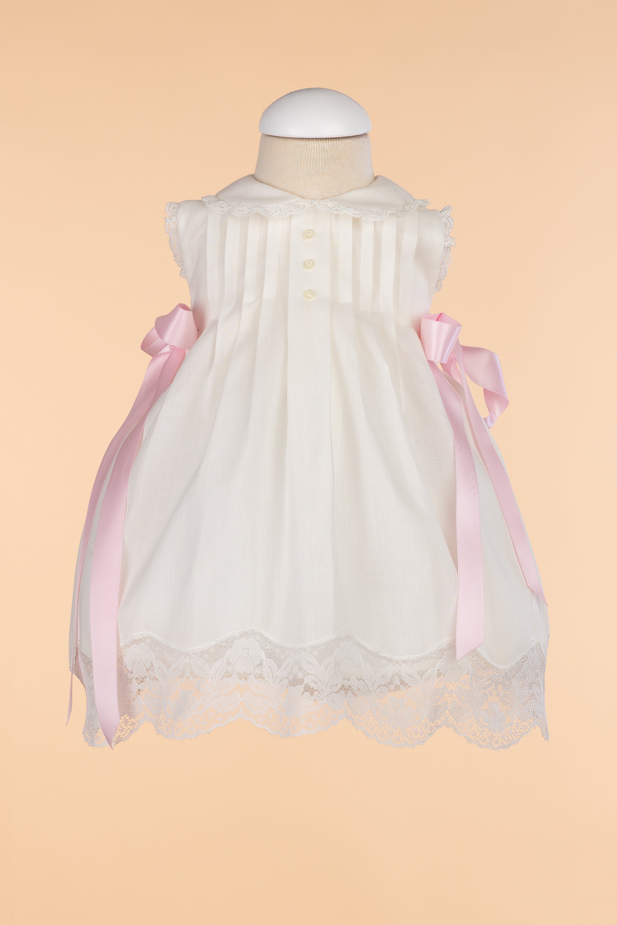 Vestido para bautizo crudo con lazo dorado (diferente de la foto) - 2756 - marca Belan