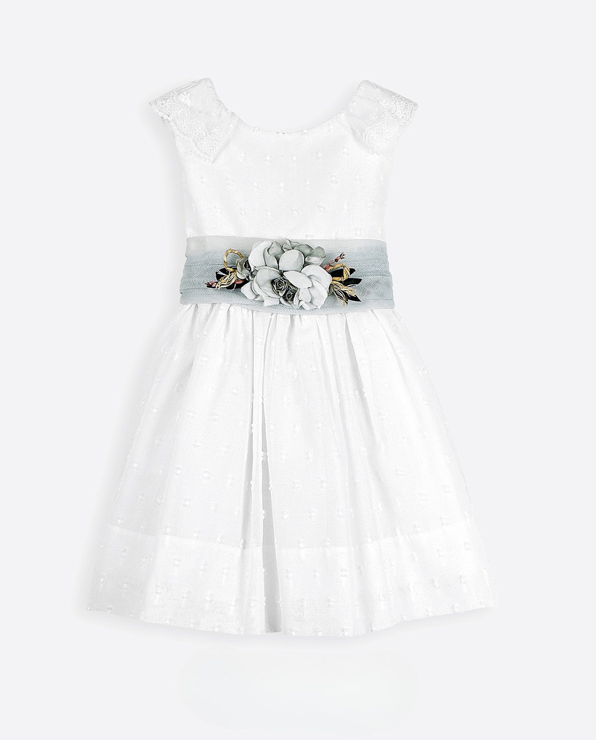 Vestido corto para eventos sociales color blanco con lazo verde - marca Amaya