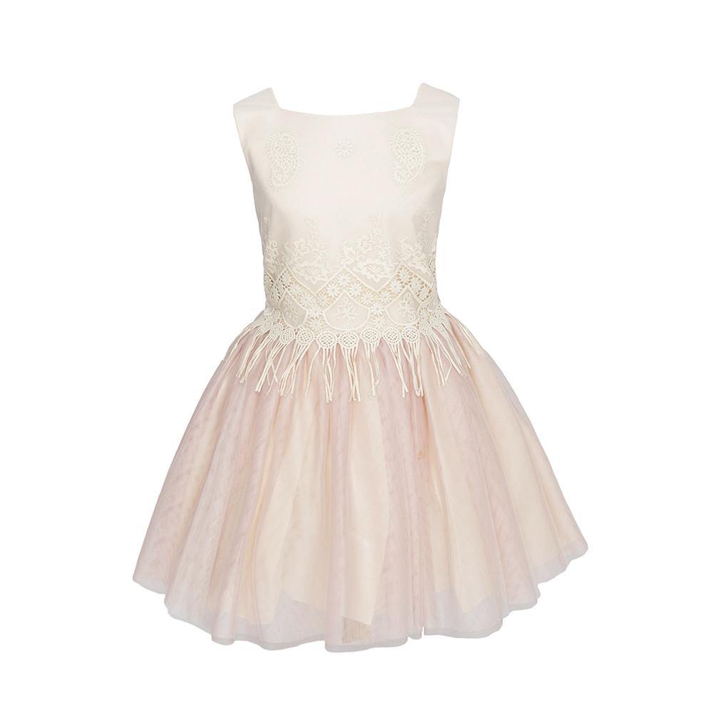 Vestido corto tono beige con encaje sin manga para eventos sociales - M036 - marca Marla