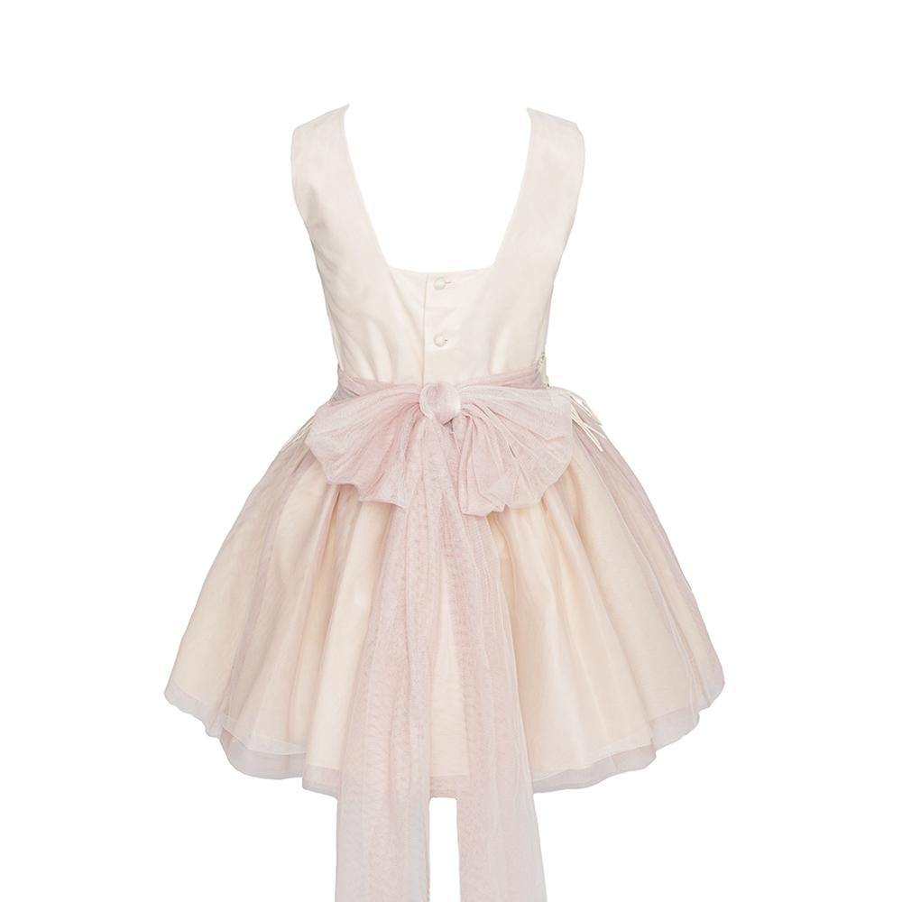 Vestido corto tono beige con encaje sin manga para eventos sociales - M036 - marca Marla