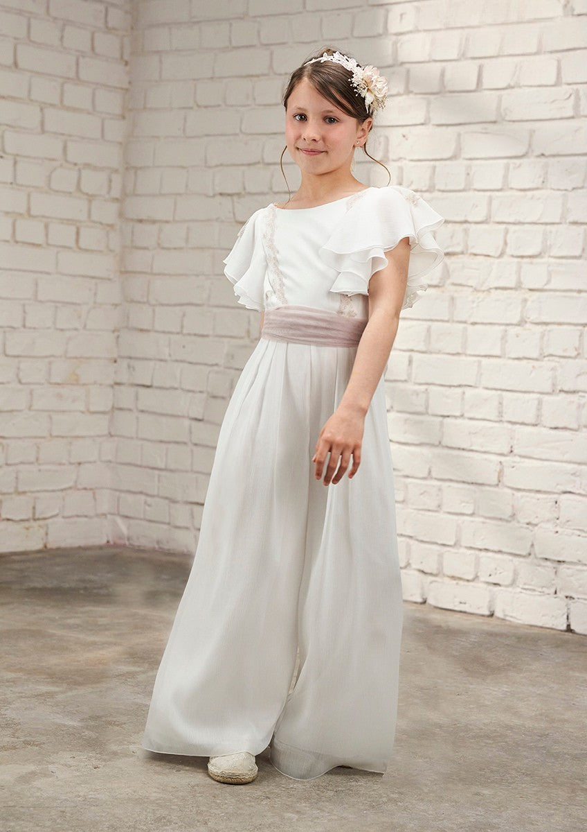 Enterizo de pantalón color blanco con manga de volantes dobles - 636049 - marca Amaya
