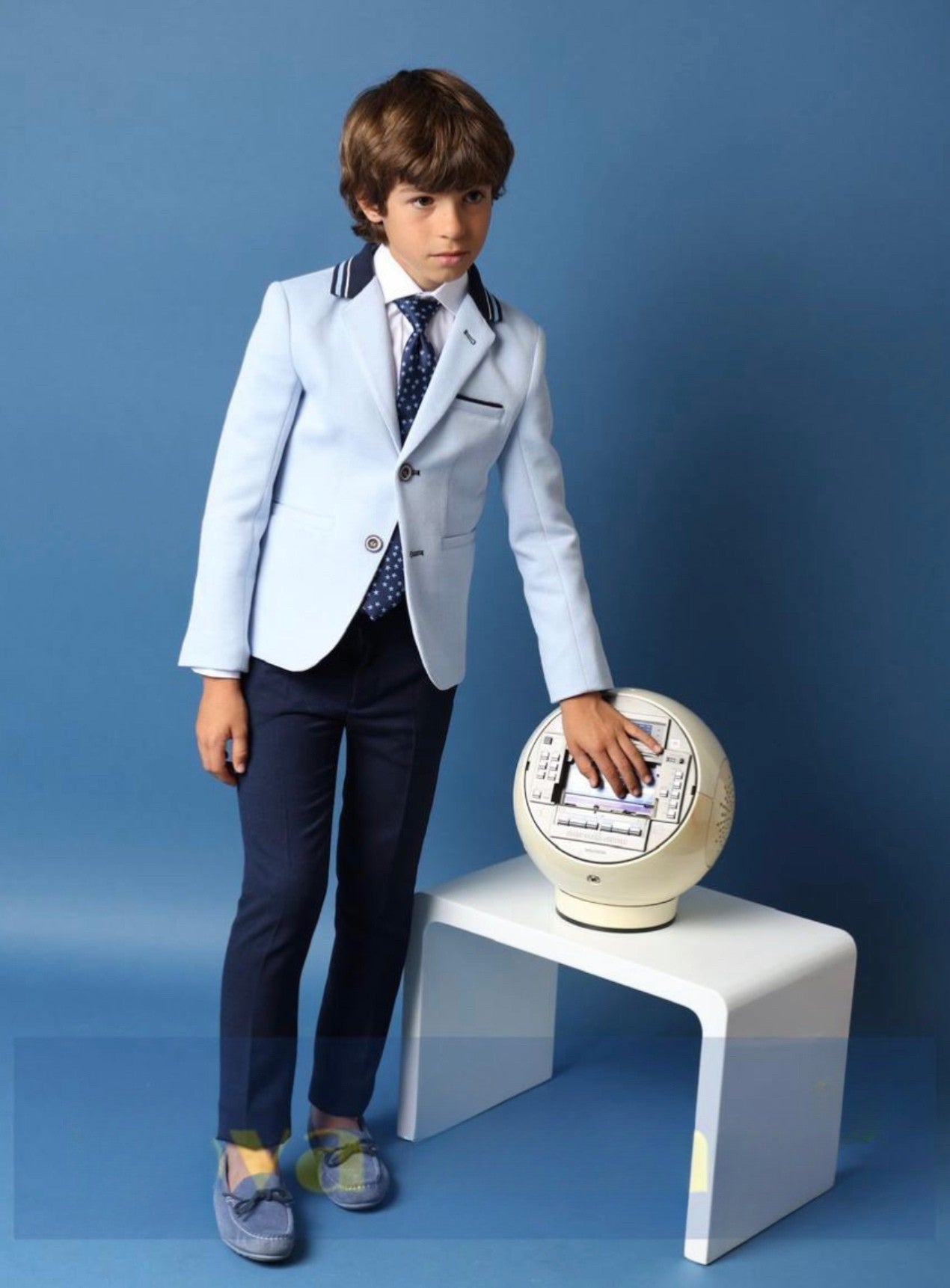 Traje completo con americana celeste estilo marinero para  niño - marca Nova Drima