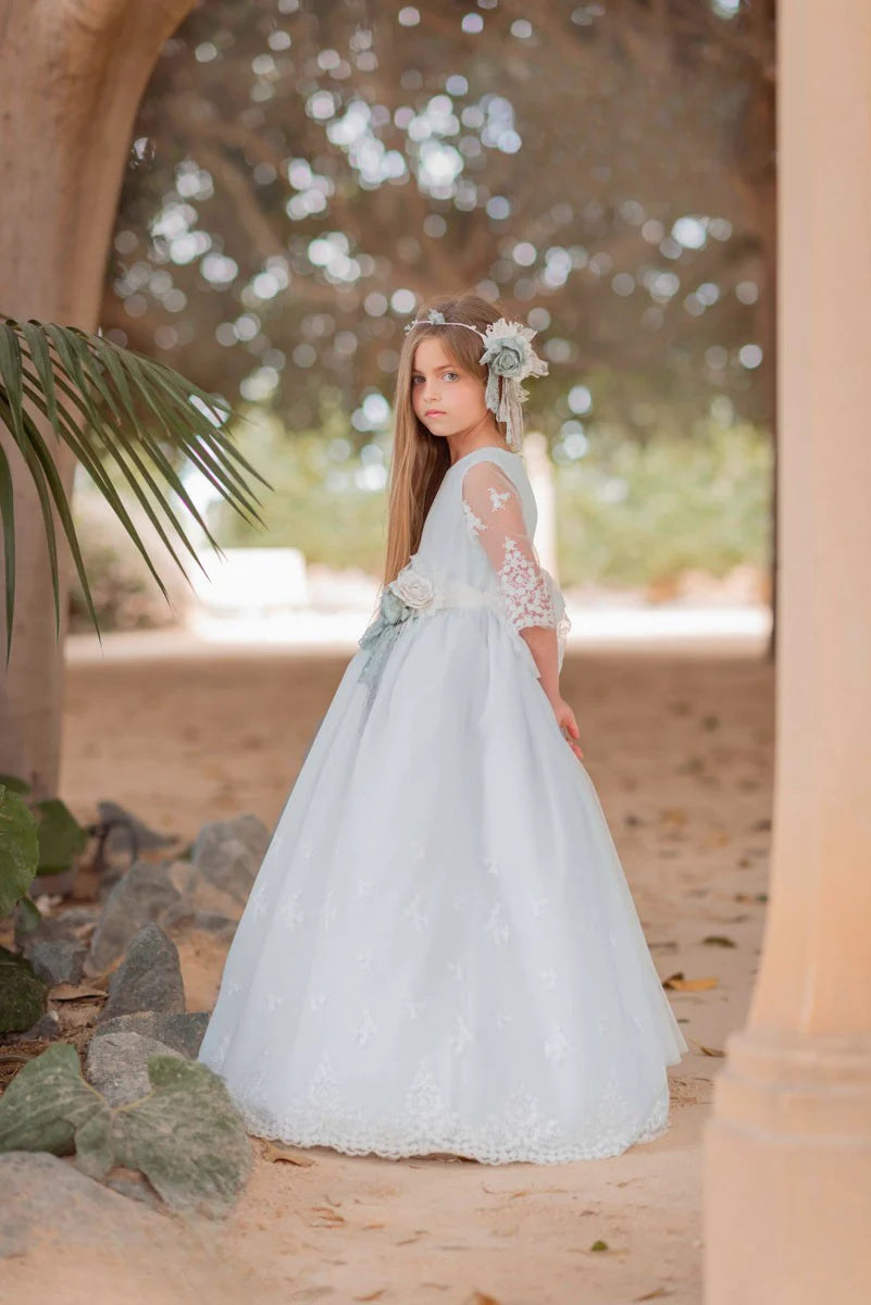 Vestido largo de comunión azul cielo - 202 - marca Mimilú