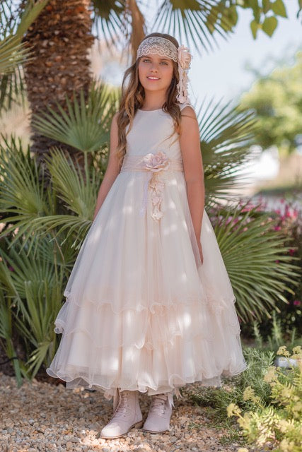 Vestido largo tonos crudo y salmón para comunión - 515 - marca Mimilú