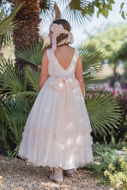 Vestido largo tonos crudo y salmón para comunión - 515 - marca Mimilú