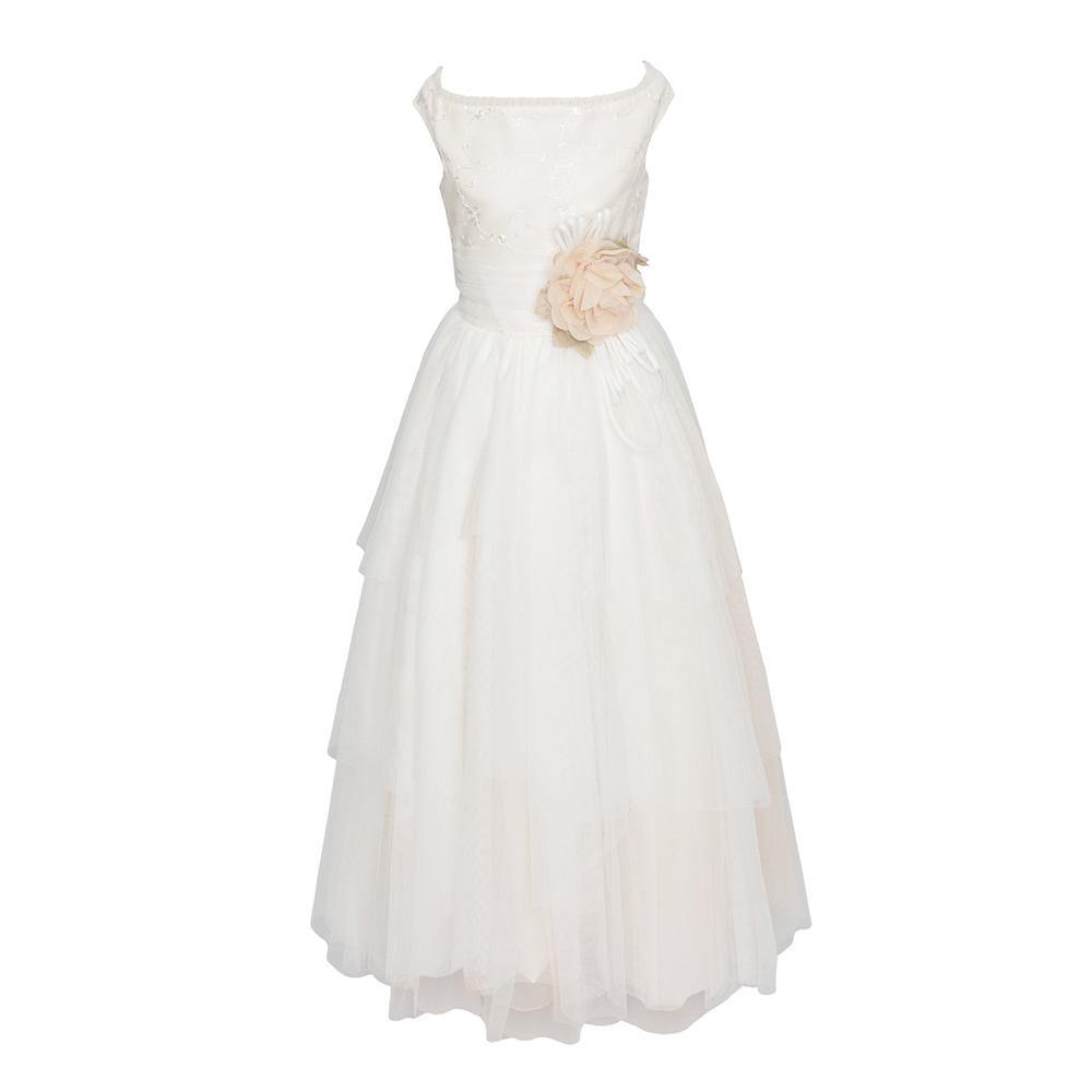 Vestido largo tono salmón para comunión con flor - K240 - marca Marla