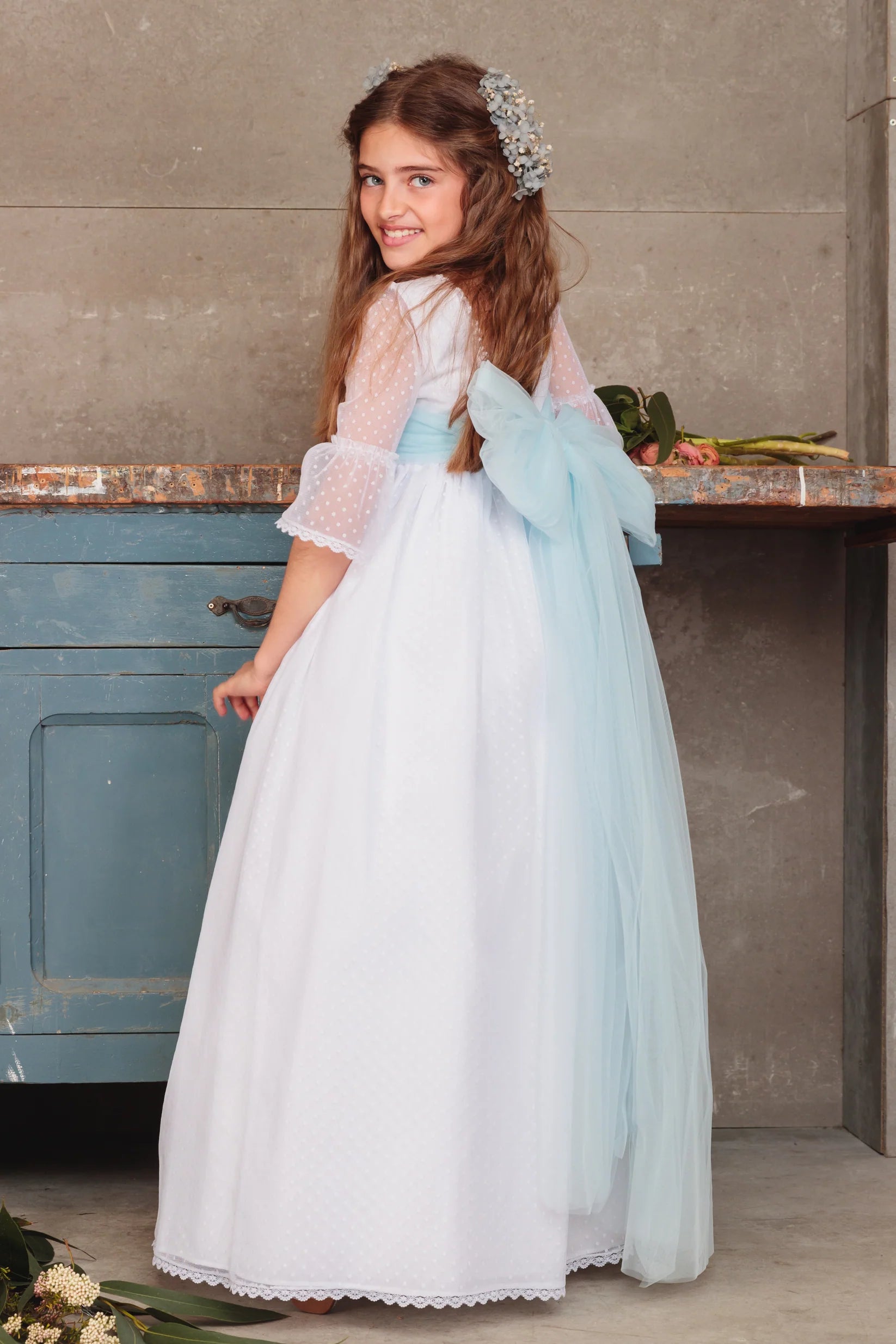 Vestido largo de comunión POLINE - marca Flor de C