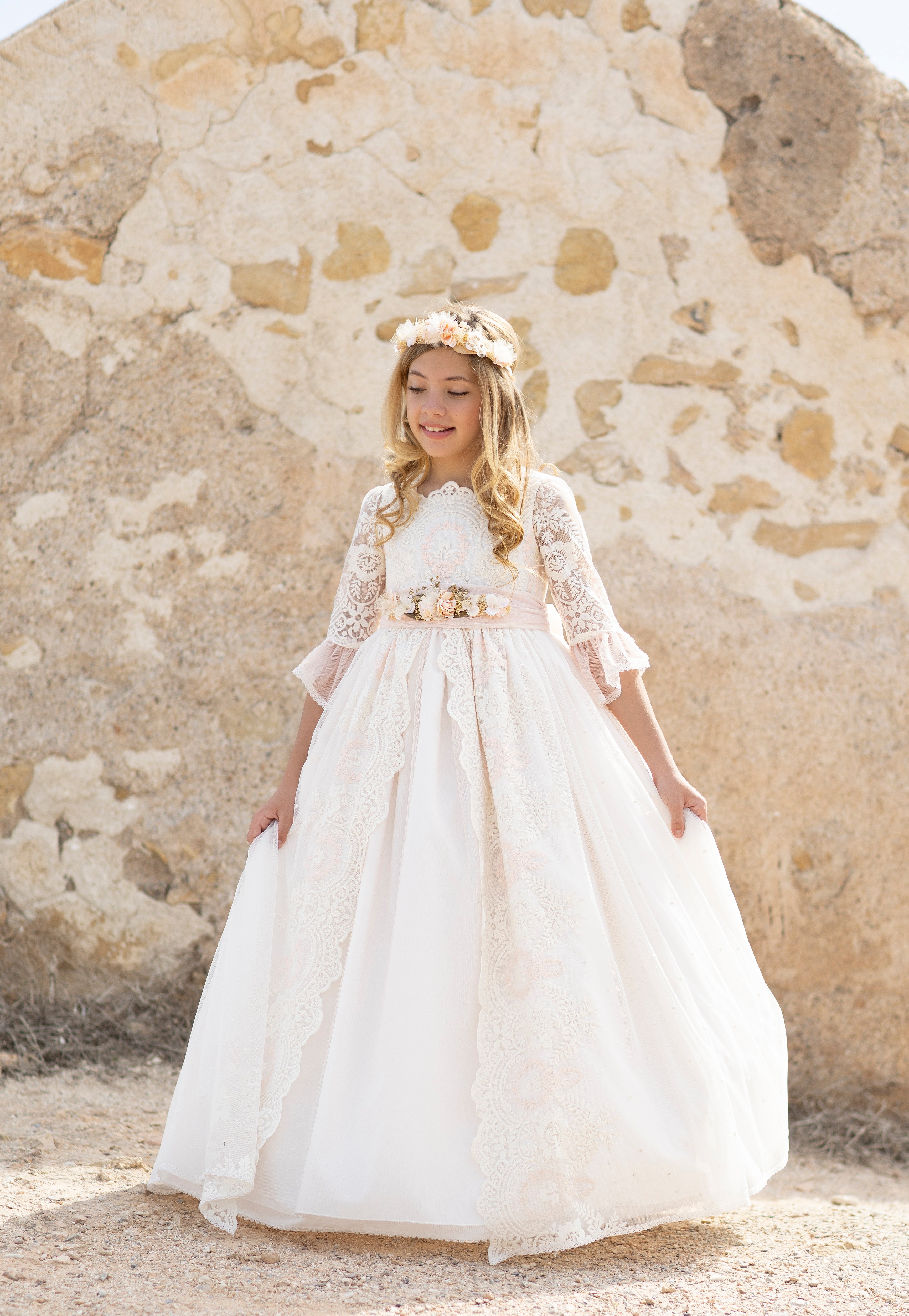Vestido largo blanco para comunión modelo ALINA - marca Alhuka