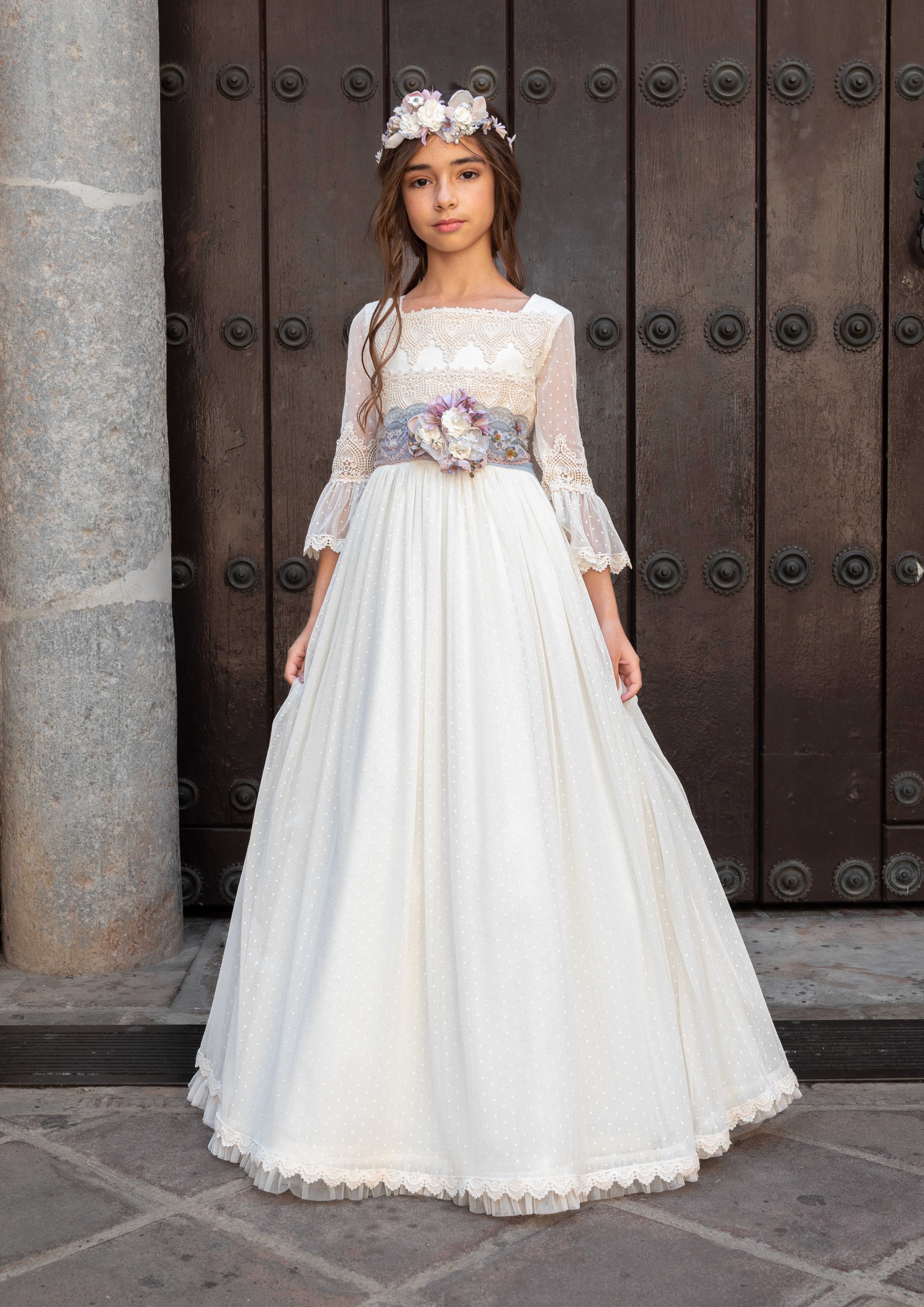 Vestido largo de comunión GERALDINE - marca Manuela Macías
