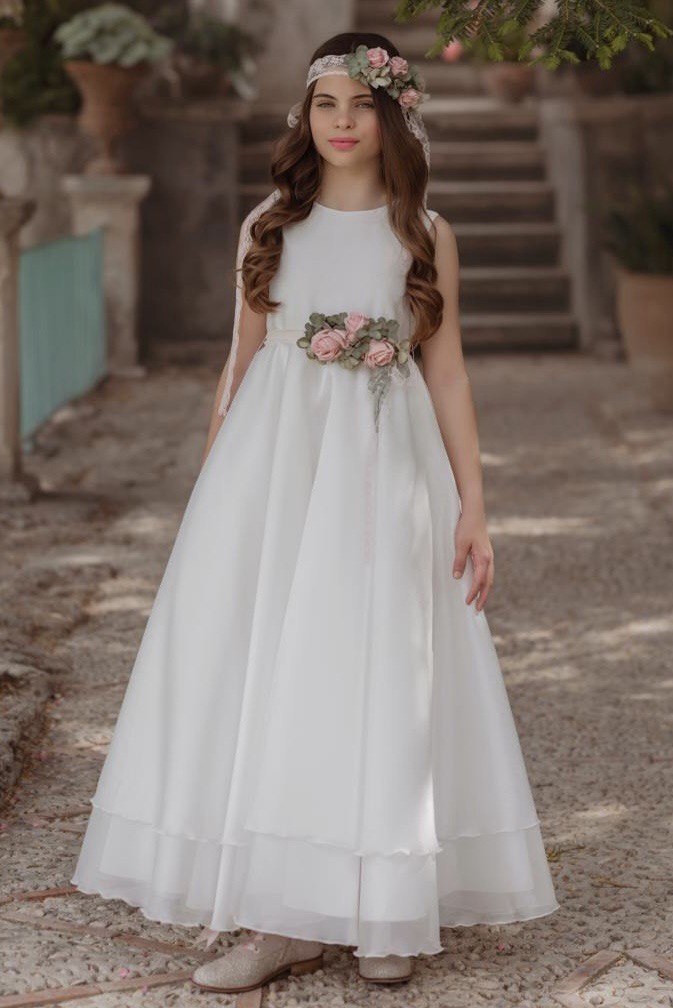 White dress with skirt decorated with floral embroidery - 123 - Mimilú brand