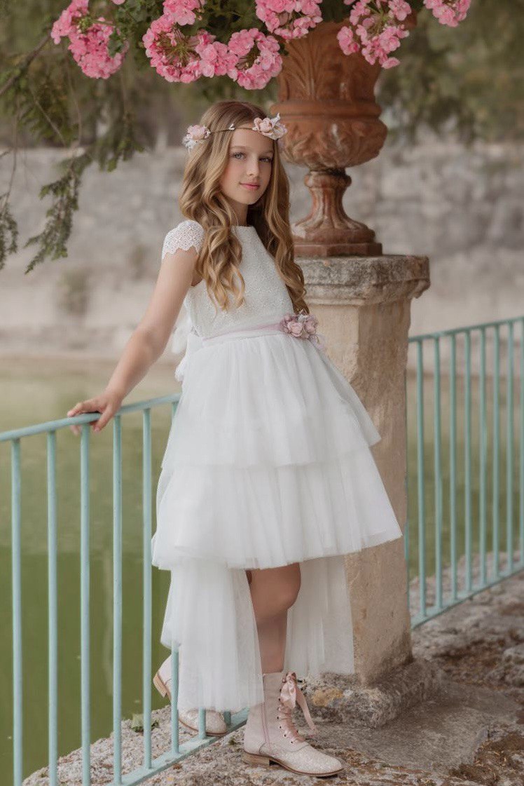 Vestido HIGH LOW blanco para comunión blanco - 142 - marca Mimilú