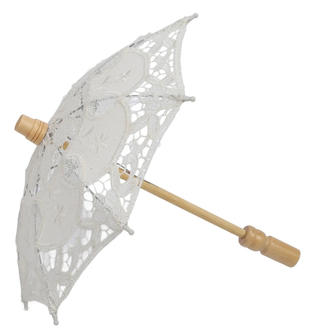 Sombrilla bordada de encaje y algodón - BEIGE