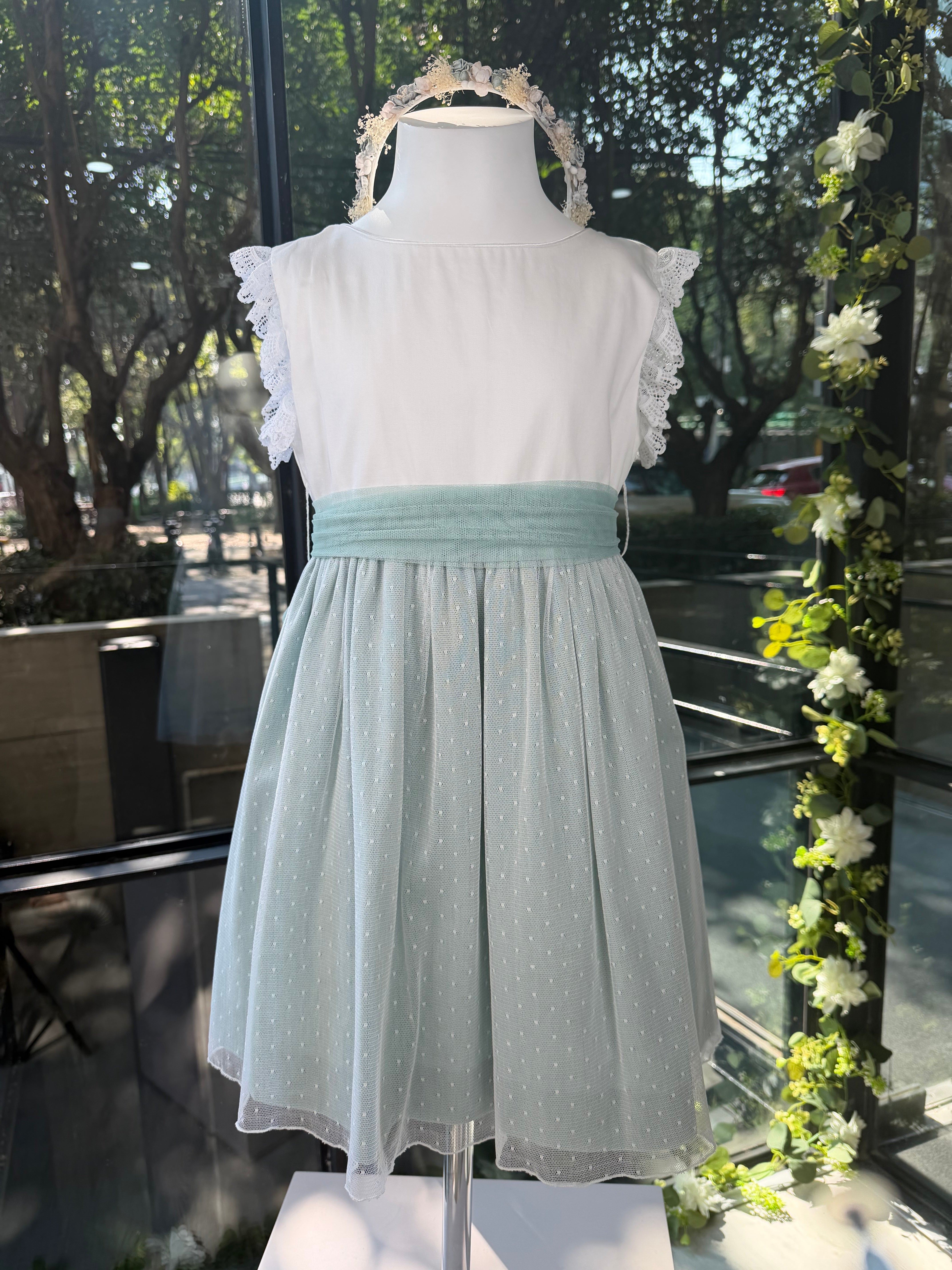 Vestido blanco con falda menta para eventos sociales - MARTA - marca Coordinanos