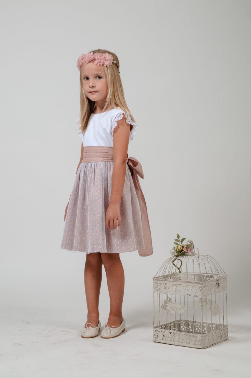 Vestido blanco con falda rosa para eventos sociales - MARTA - marca Coordinanos