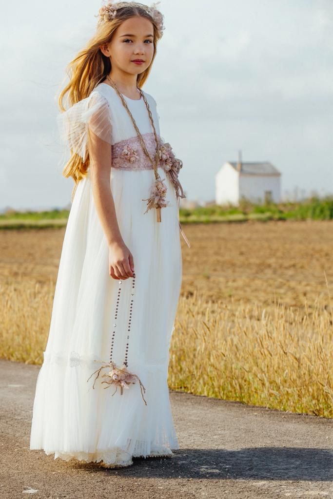 Vestido color blanco con manga corta acabada con volantes - JIMENA - marca Bella Bimba & Bamboline