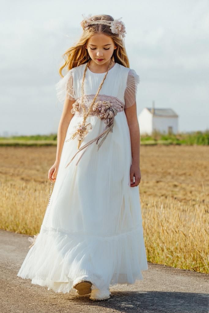 Vestido color blanco con manga corta acabada con volantes - JIMENA - marca Bella Bimba & Bamboline