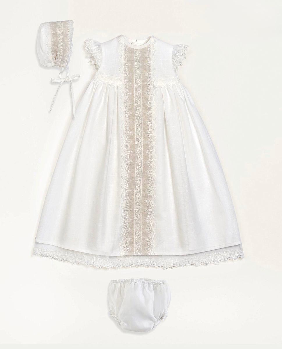 Ropón de lino para bautizo color blanco con gorro y calzoncillo - 632161 - marca Amaya