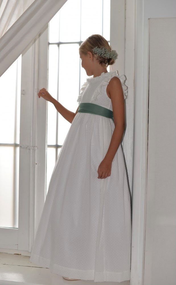 Vestido blanco de tela algodón decorado con puntos para comunión niña - VALENTINA - marca Petritas