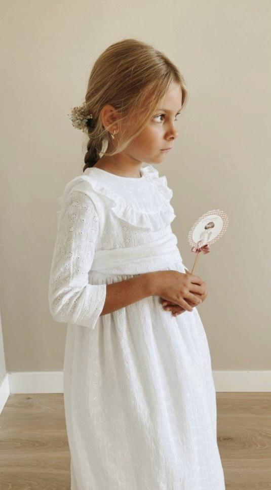 Vestido con manga francesa de tela algodón decorado de bordado para comunión niña - JOSEPHINE - marca Petritas