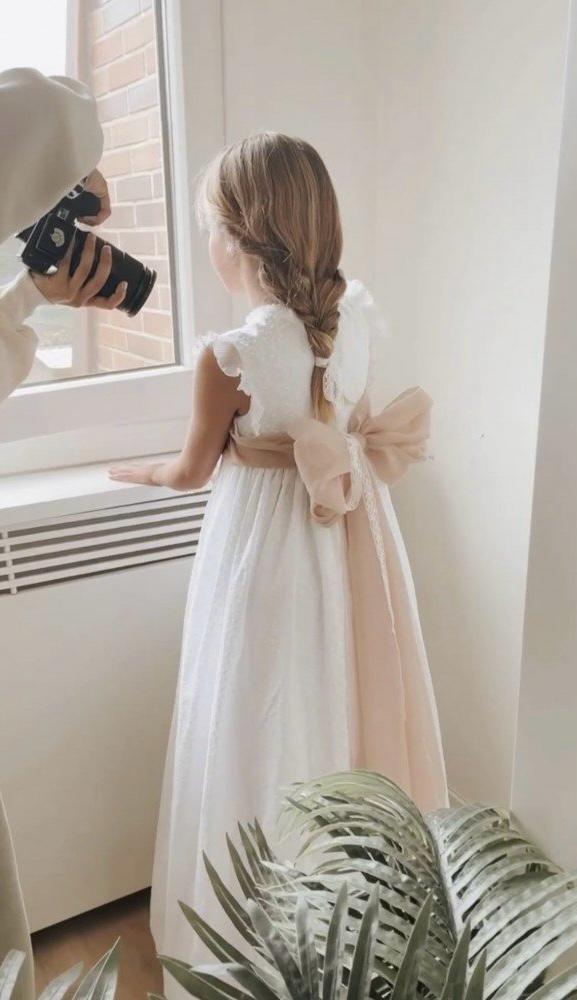 Vestido de algodón en tono blanco para comunión niña - ANETTE - marca Petritas