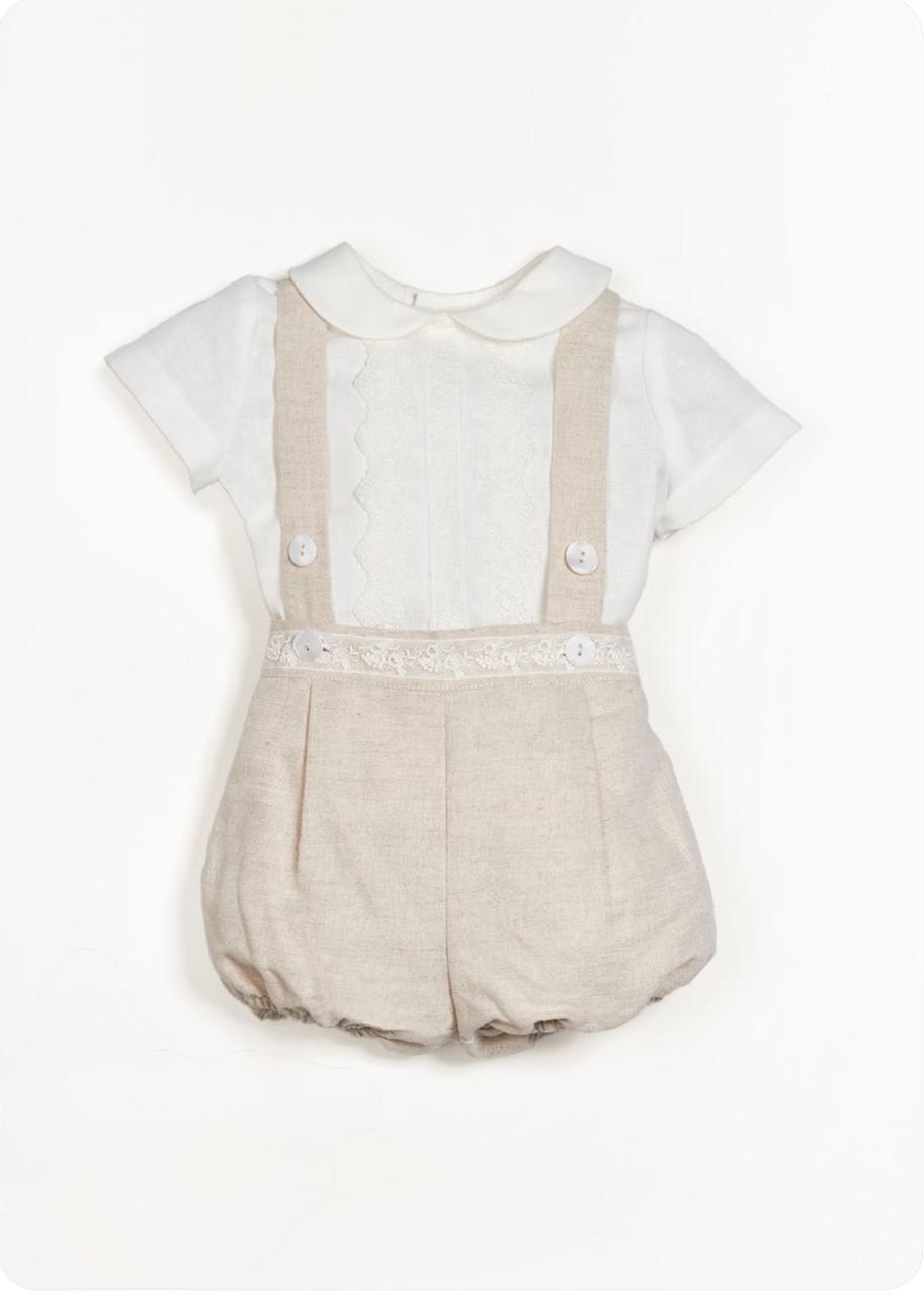 Conjunto para niño con camisa y pantalón Bombacho de tirantes - Little Linen - marca Amaya