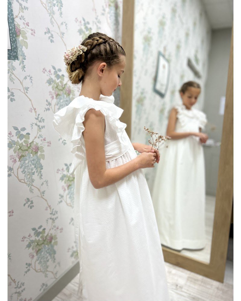 Vestido de algodón blanco sin mangas para comunión niña - NUBE - marca Petritas