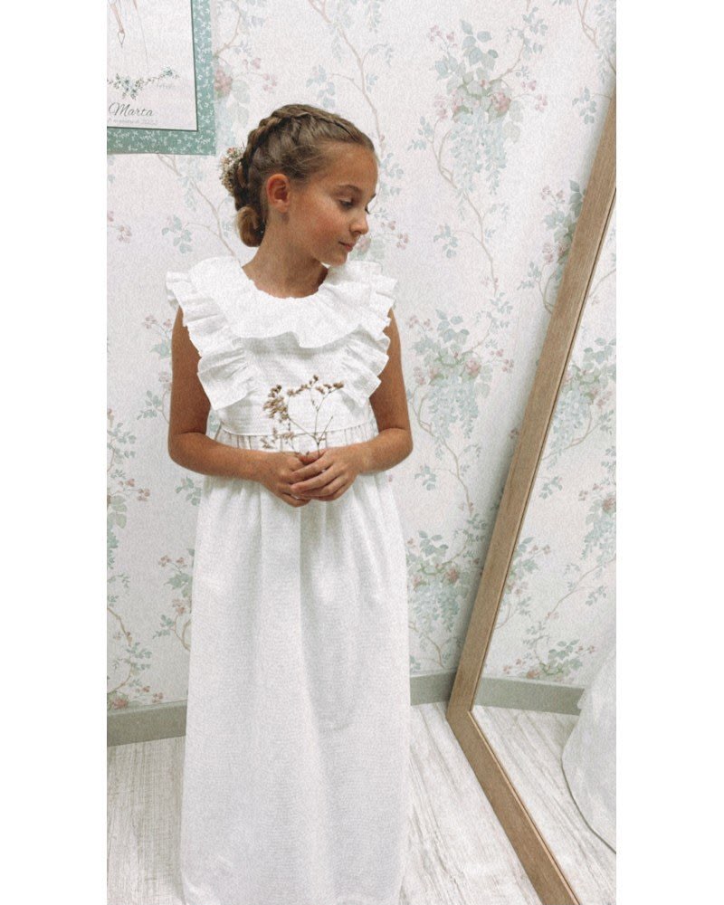 Vestido de algodón blanco sin mangas para comunión niña - NUBE - marca Petritas
