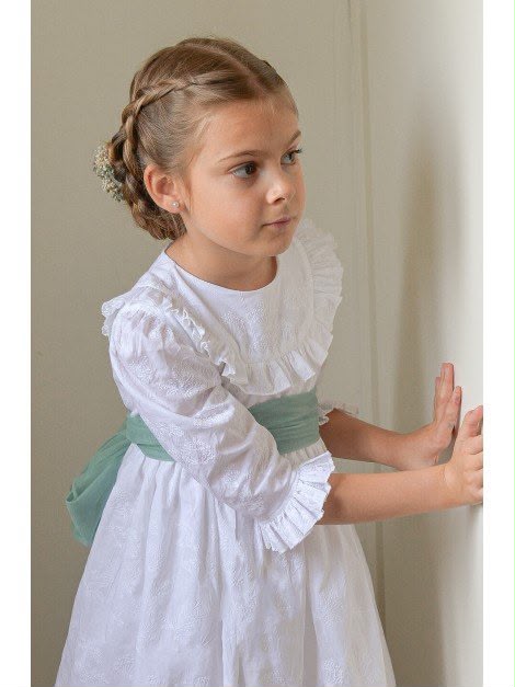 Vestido con manga larga decorado de bordado floral para comunión niña - CAMILLE - marca Petritas