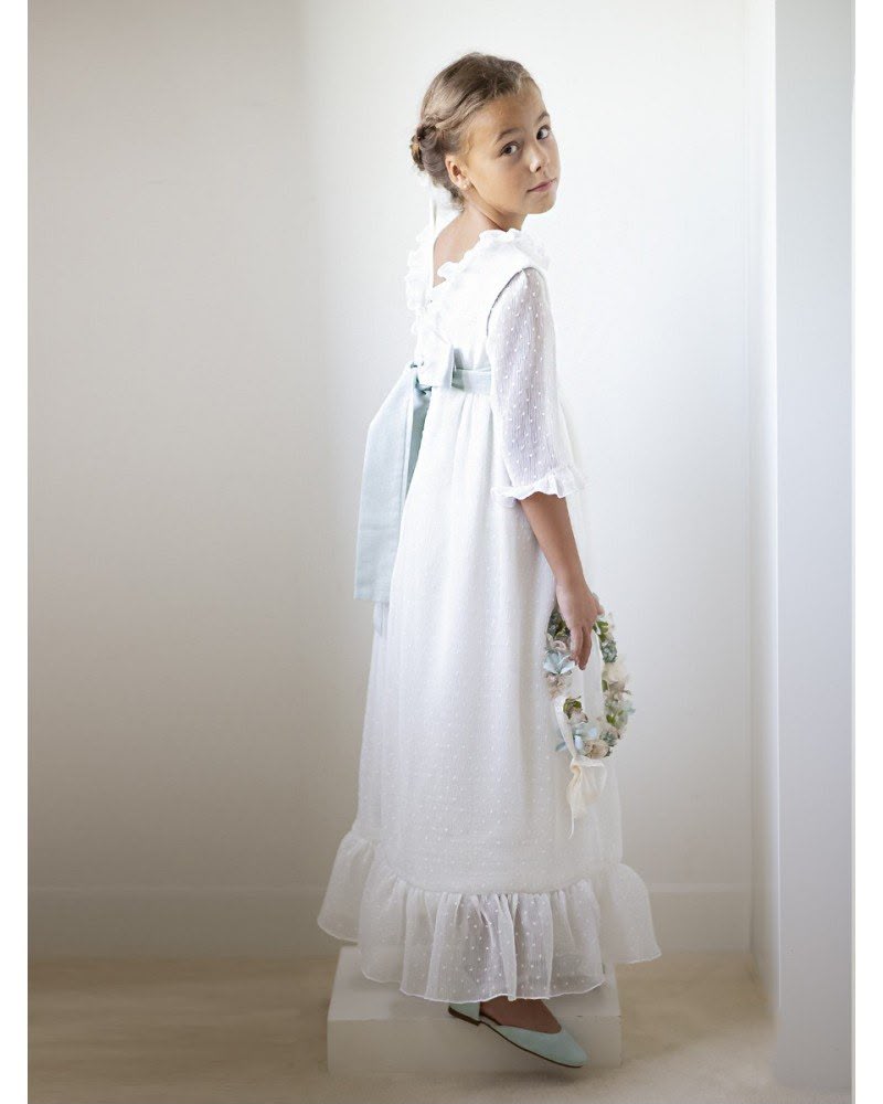 Vestido de manga larga decorado con ribete de volante para comunión niña - ANITA - marca Petritas