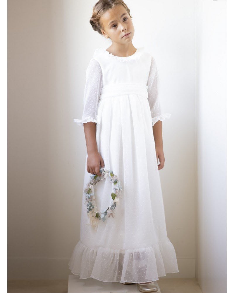 Vestido de manga larga decorado con ribete de volante para comunión niña - ANITA - marca Petritas