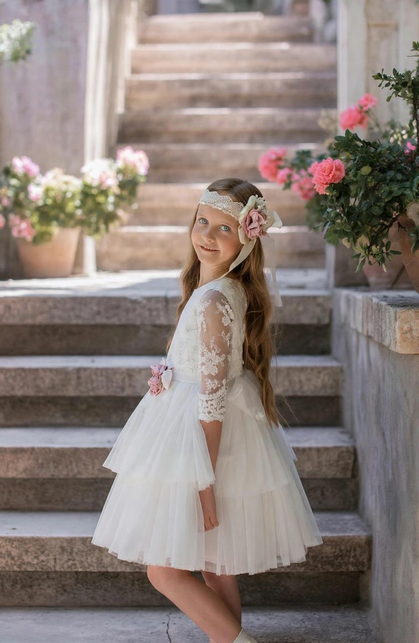 Vestido decorado con bordado floral para eventos sociales niña - 209 - marca Mimilú