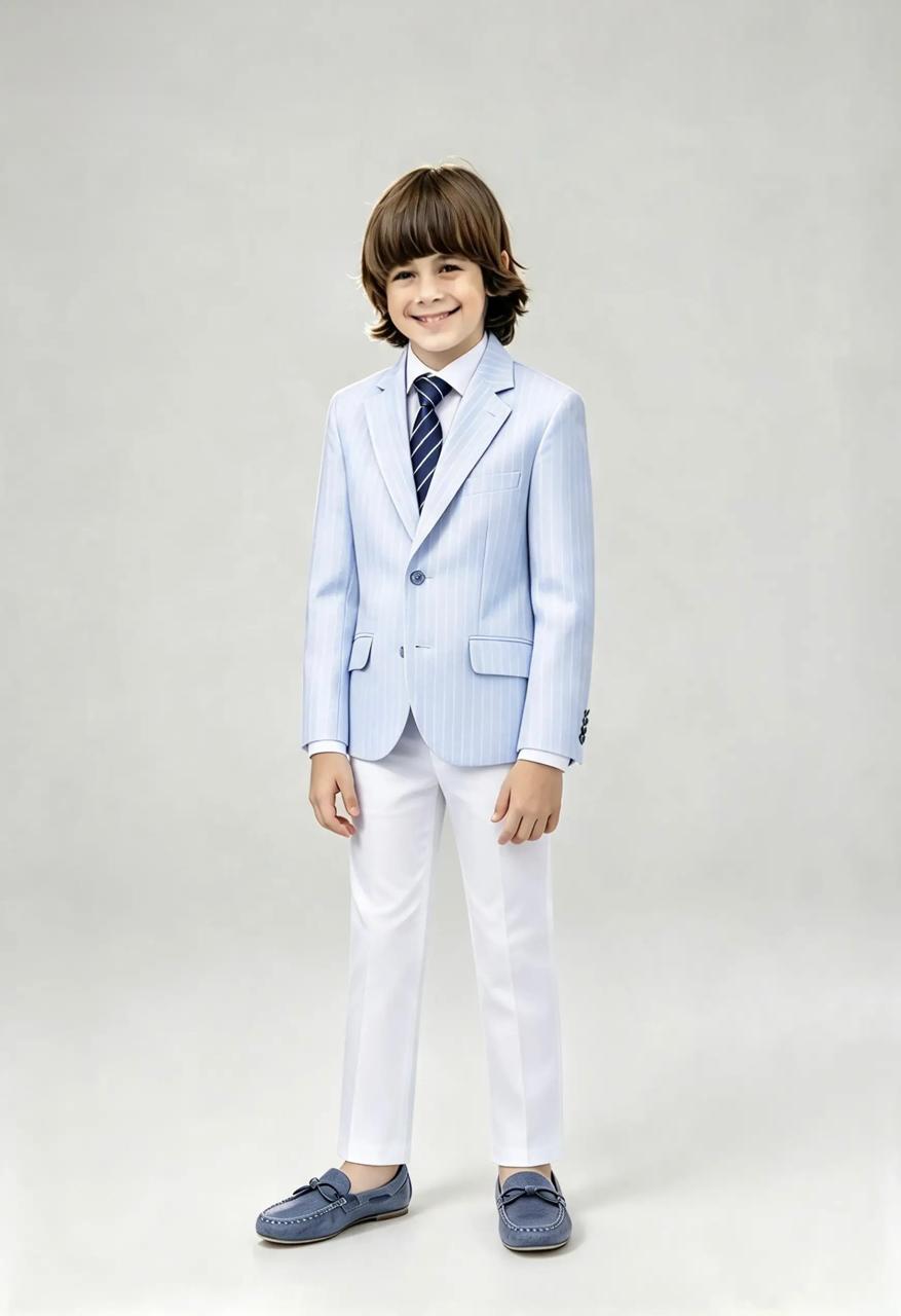 Full suit with light blue blazer and white trousers - Nova Drima brand
