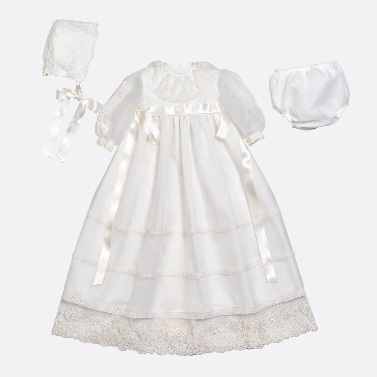 Ropón de organza cristal decorado con encaje para bebé - Crystal - marca Amaya