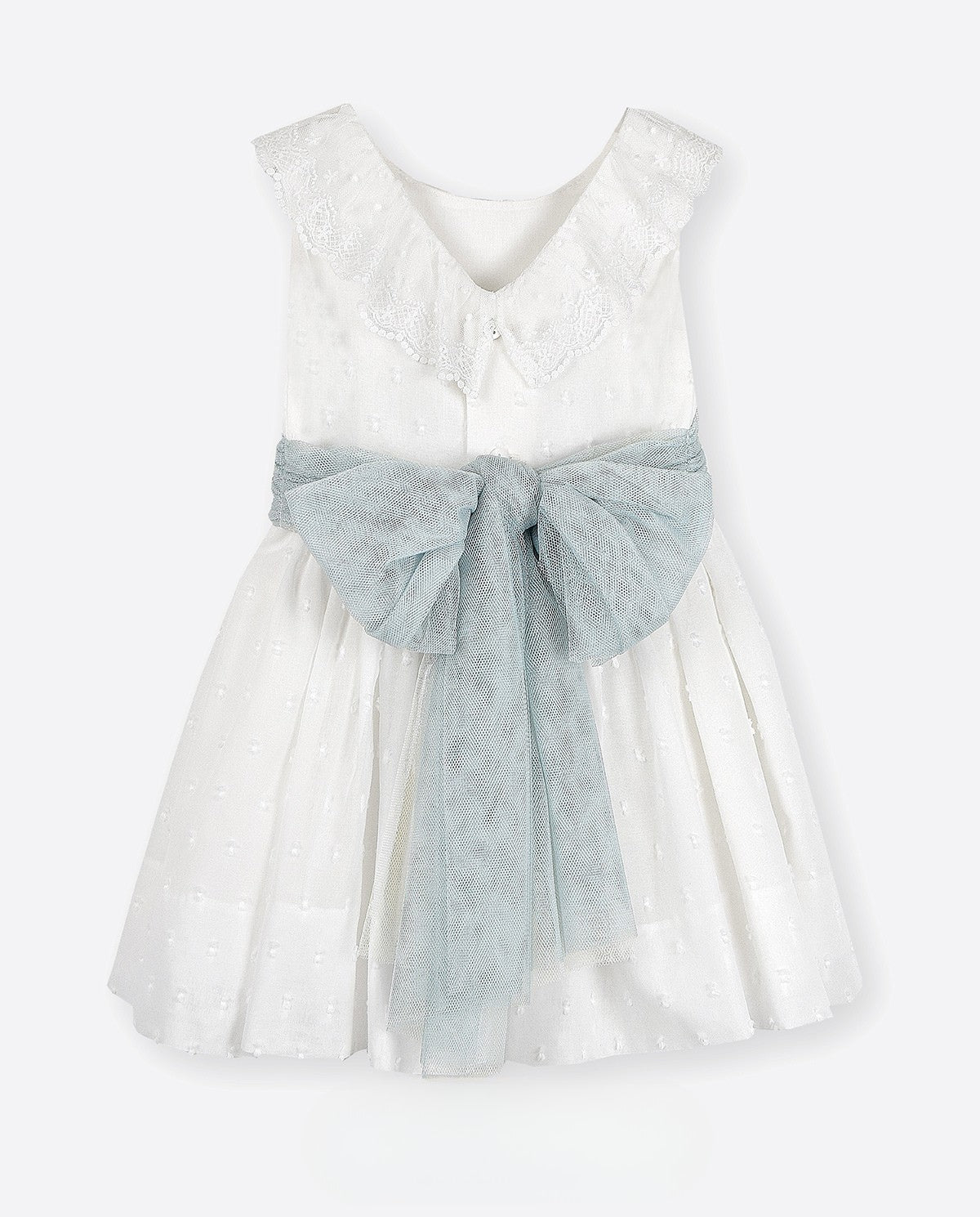 Vestido corto para eventos sociales color blanco con lazo verde - marca Amaya