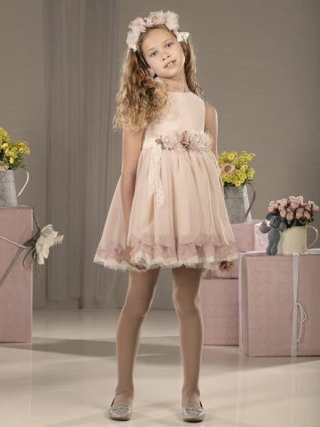 Vestido tono beige y rosa sin manga para eventos sociales - M002 - marca Marla