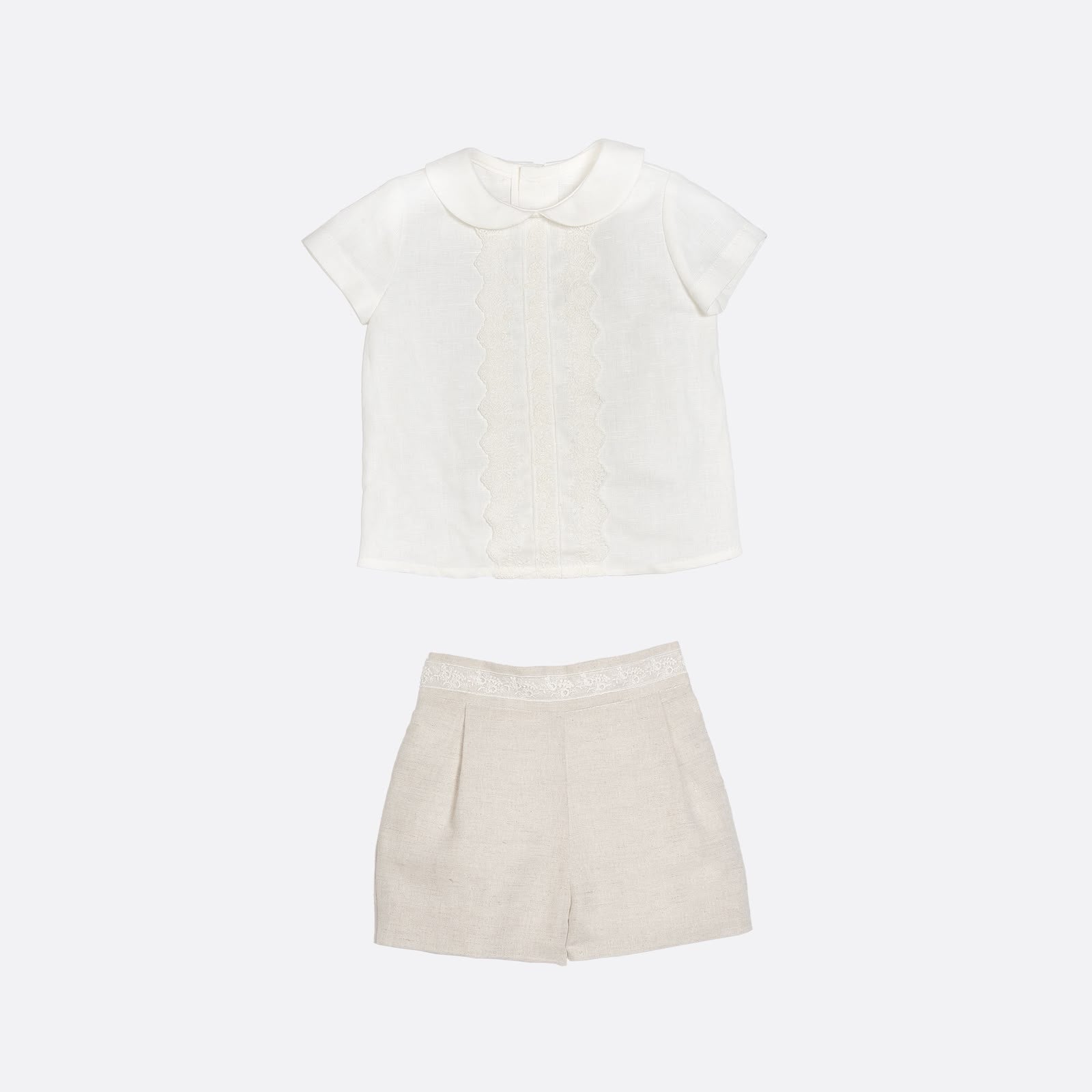 Conjunto con camisa blanca y pantalón corto de lino para niño - Little Linen - marca Amaya