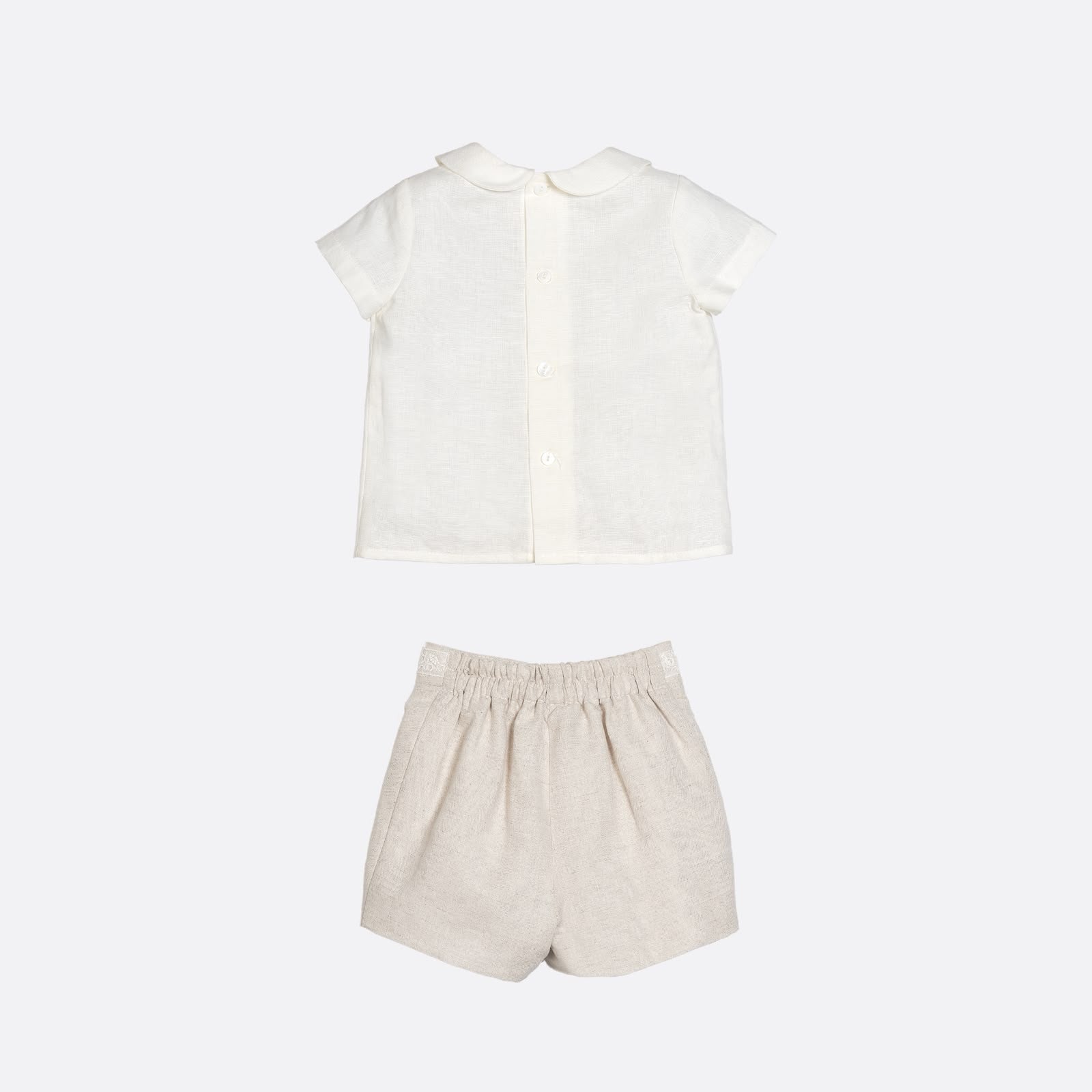 Conjunto con camisa blanca y pantalón corto de lino para niño - Little Linen - marca Amaya