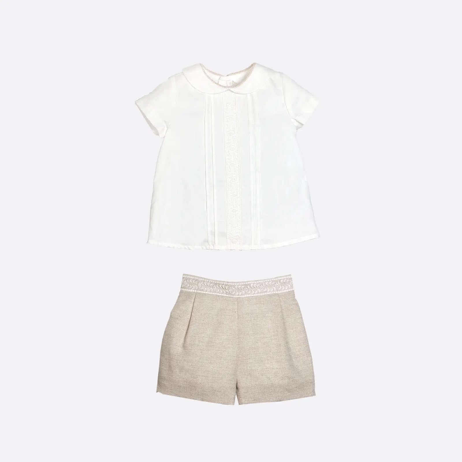 Conjunto de bautizo con camisa blanca y pantalón corto de lino para niño - Dolce Linen - marca Amaya