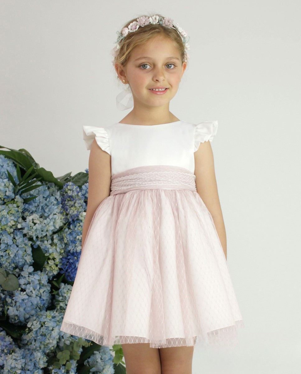 Vestido corto blanco con falda de tul color malva para eventos sociales - 582413 - marca Amaya
