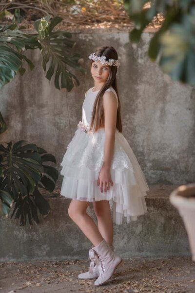 Vestido blanco con falda tutú asimétrica para eventos sociales - 273 - marca Mimilú