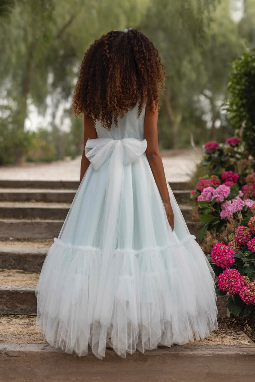 Vestido largo color aguamarina para comunión - 838 - marca Mimilú
