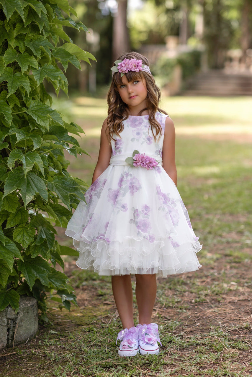 Vestido corto floral lila para eventos sociales - 915 - marca Mimilú
