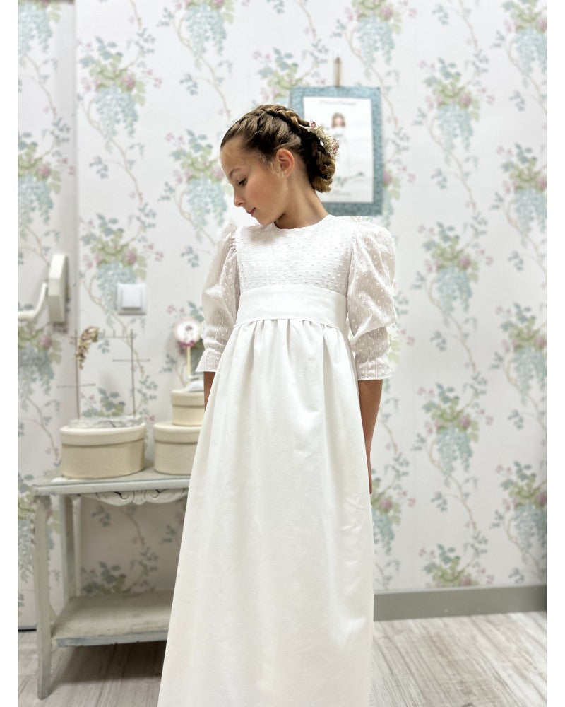 Vestido blanco de lino y algodón para comunión niña - Manga FAROL - marca Petritas