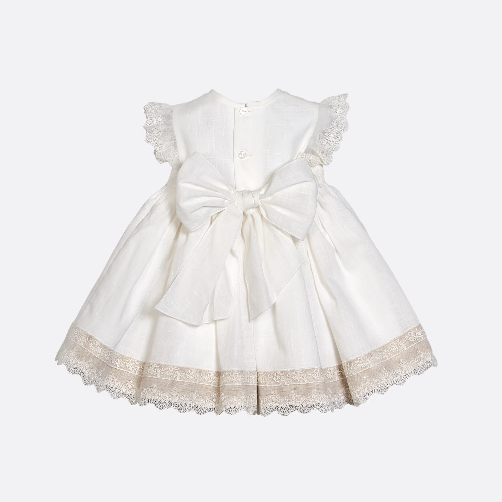 Vestido de lino algodón crudo decorado de encaje para bautizo niña - Little Linen - marca Amaya