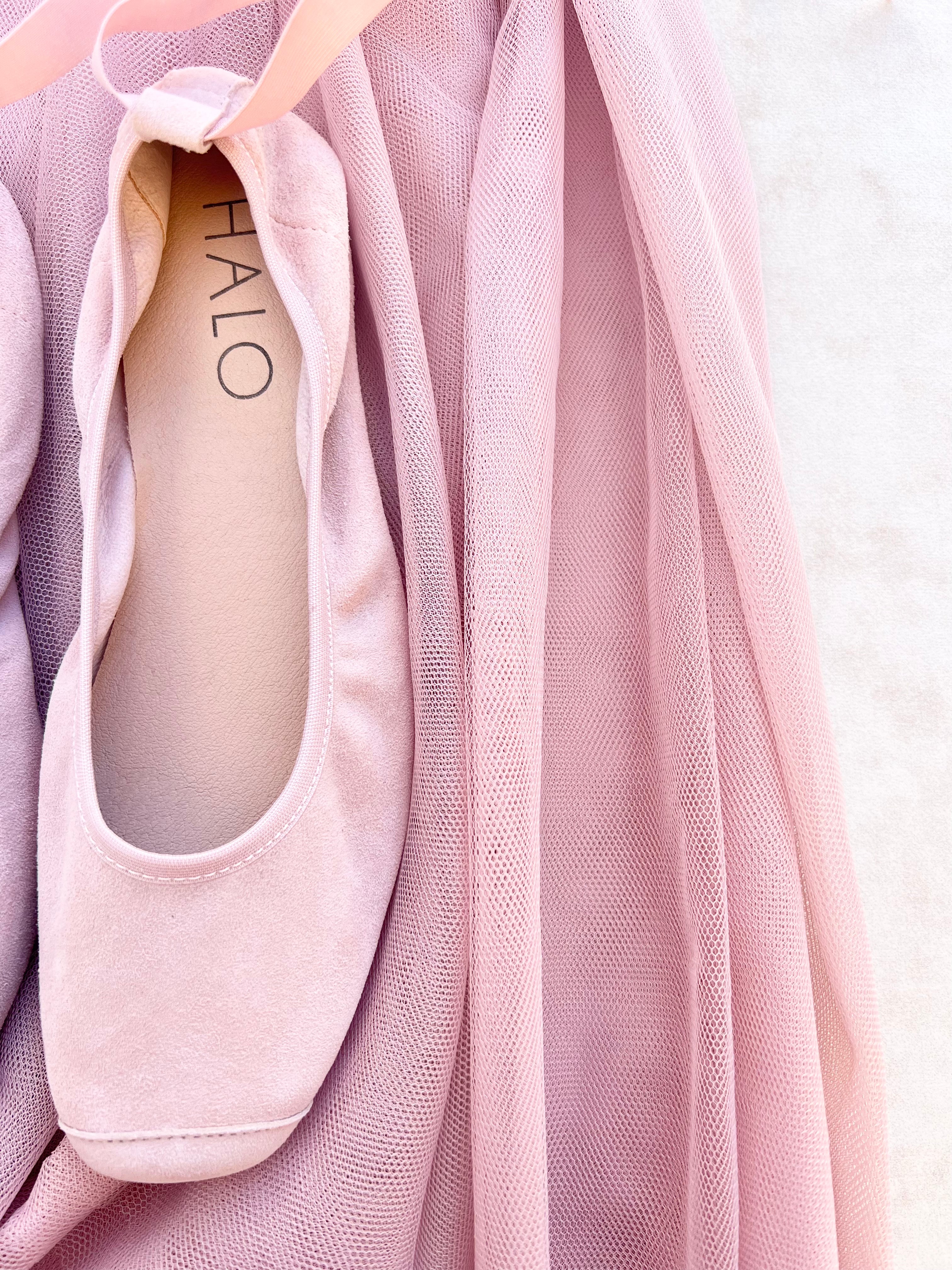 Zapatos Bailarinas de comunión en ante color ROSA NUDE - marca Flor de C