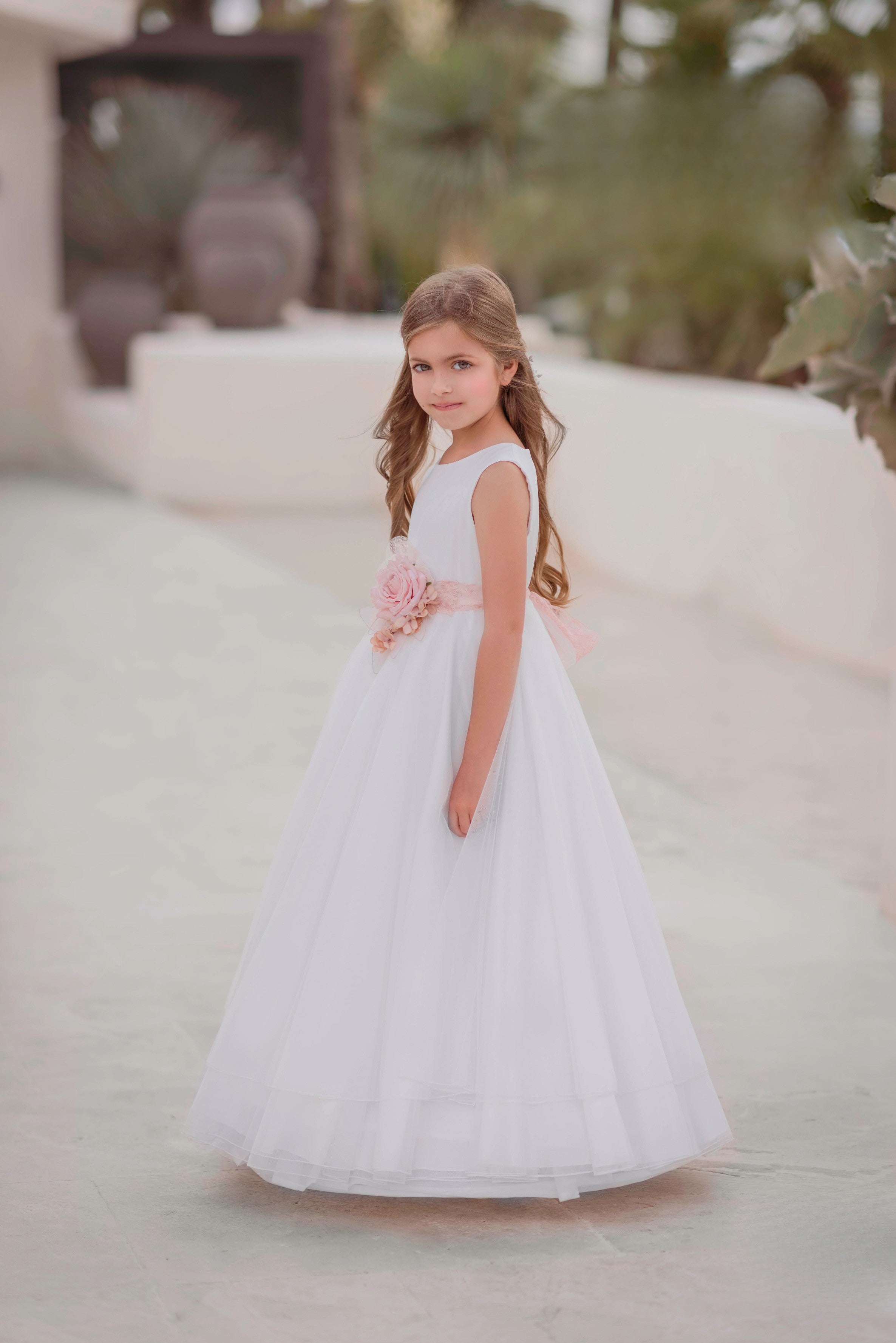 Vestido largo blanco con falda vaporosa para comunión - 200 - marca Mimilú