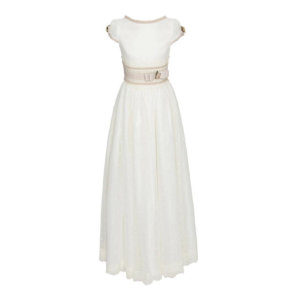 Vestido largo blanco de comunión con lazo - H139 - marca Marla