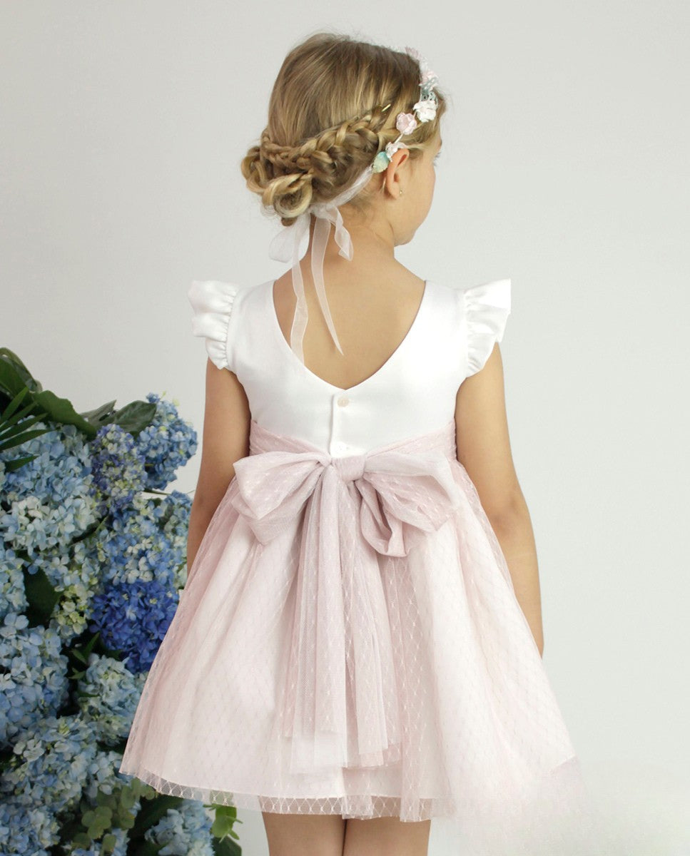 Vestido corto blanco con falda de tul color malva para eventos sociales - 582413 - marca Amaya