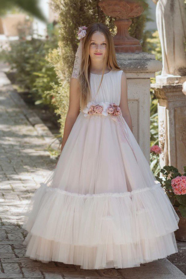 Vestido largo rosa para comunión - 127 - marca Mimilú