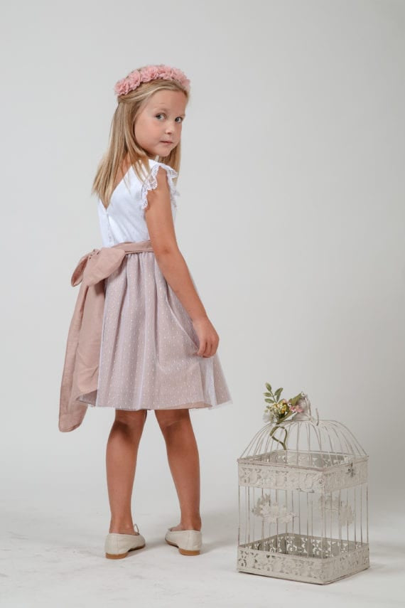 Vestido blanco con falda rosa para eventos sociales - MARTA - marca Coordinanos